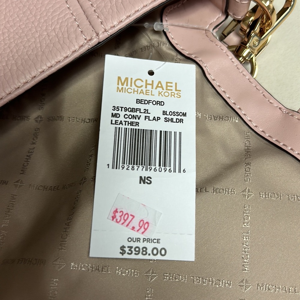 🔥🔥🔥NEW Michael Kors Bedford Medium Convertible Flap Pink Leather Shoulder Bag - Picture 13 of 15